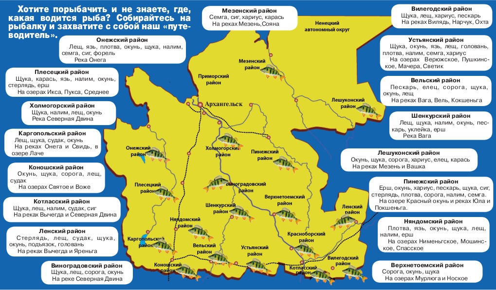 Карта. Клёвые места в Архангельской области